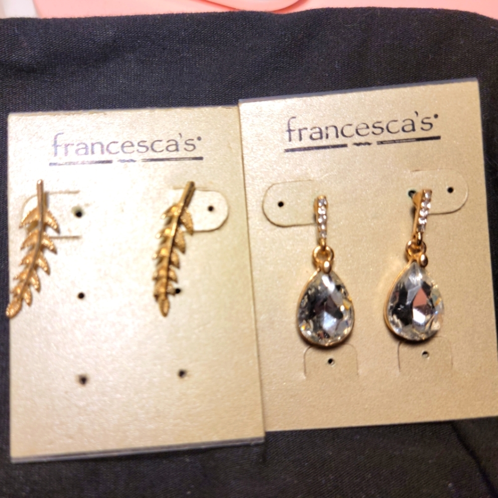 Francesca's leaf & rhinstone earrings
